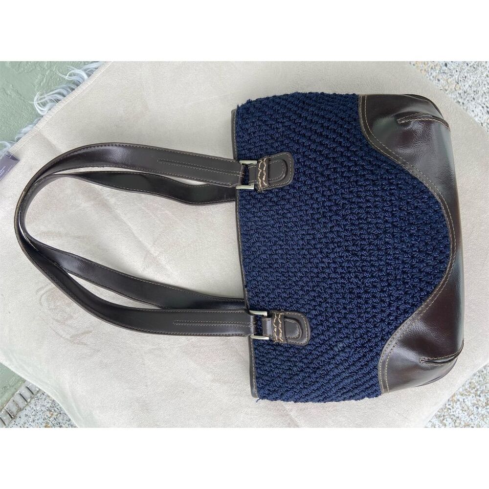 The Sak Women's Navy Blue Woven Shoulder Bag with Brown Trim